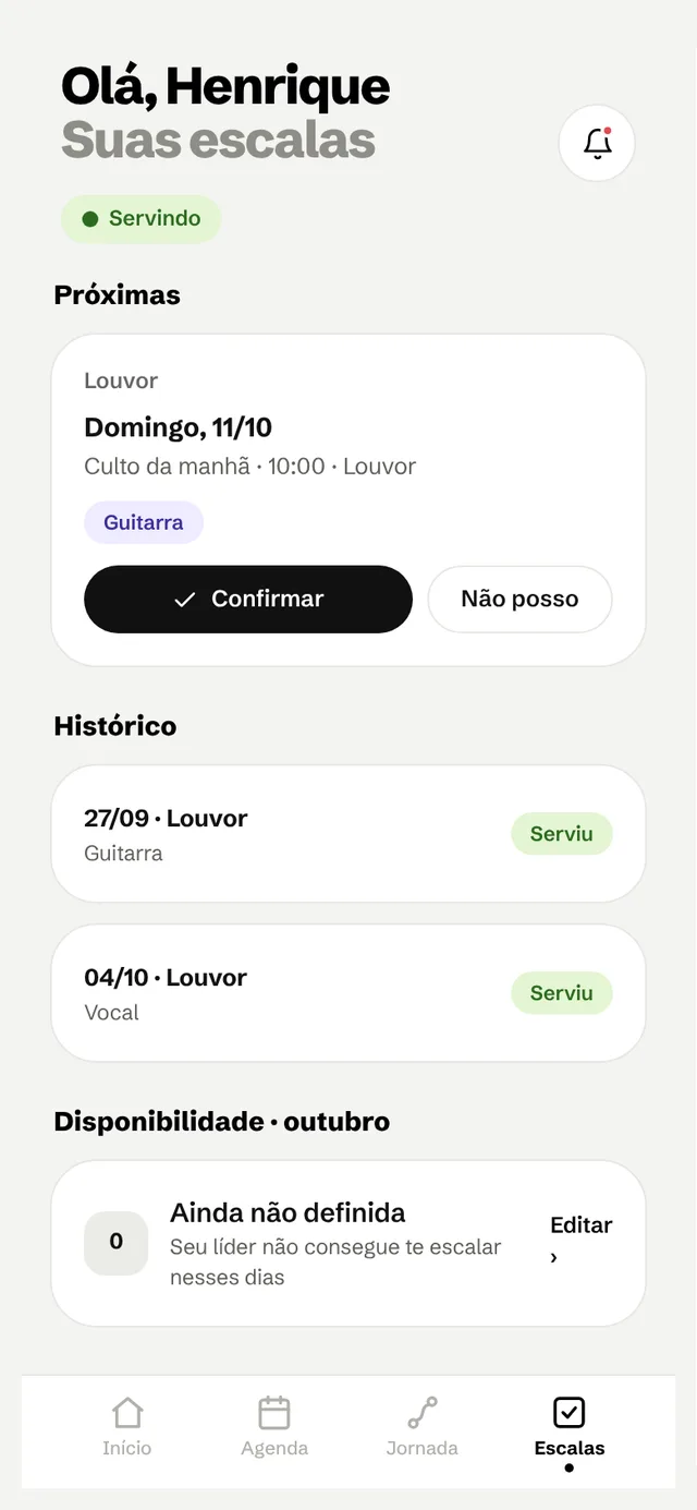 Escalas no app do voluntário