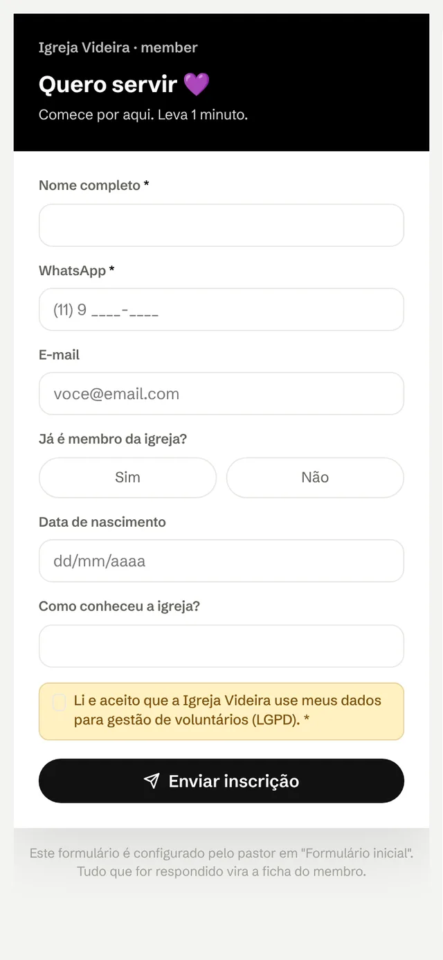 Formulário público de inscrição Quero servir